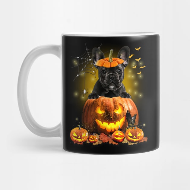 Black French Bulldog  Spooky Halloween Pumpkin Dog Head by Los Draws